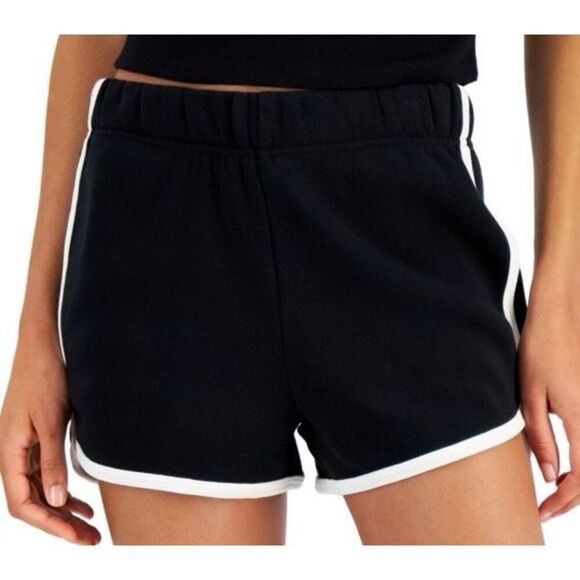 Hippie Rose Juniors' Contrast-Trim Dolphin Shorts - Black Combo Size S - Picture 1 of 3